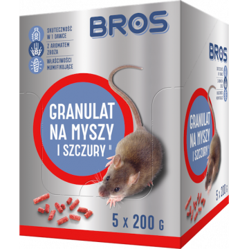 Granulat na myszy i szczury, 1 kg (5x200 g) - Bros