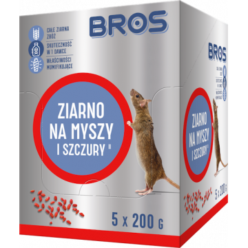Ziarno na myszy i szczury, 1 kg (5x200 g) - Bros